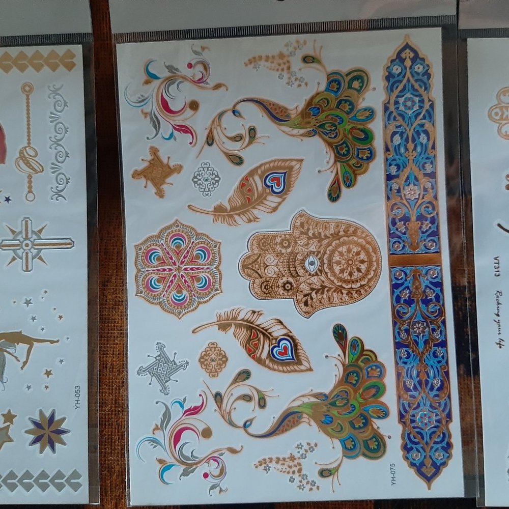 3 sheets Golden Silver Temporary Tattoo - Picture 7 of 15